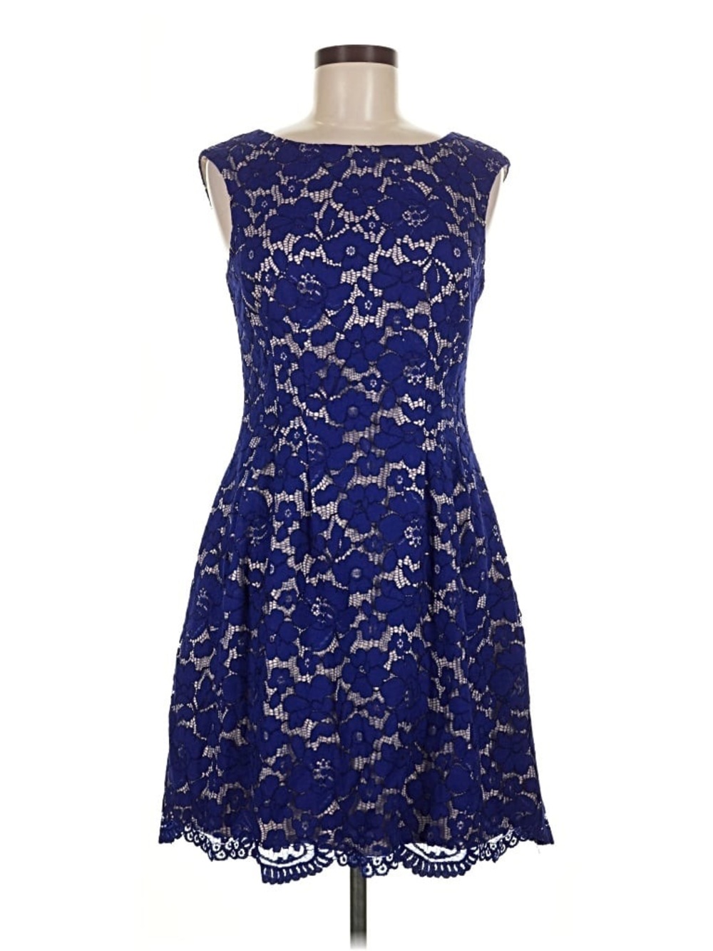 Vince Camuto Blue Boatneck Lace A-Line Dress